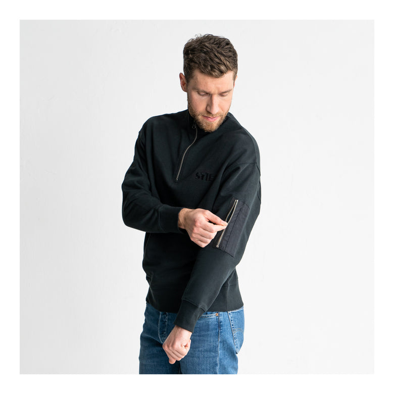 STIER Oversized Zip Sweater Functional Pocket organic cotton L Black