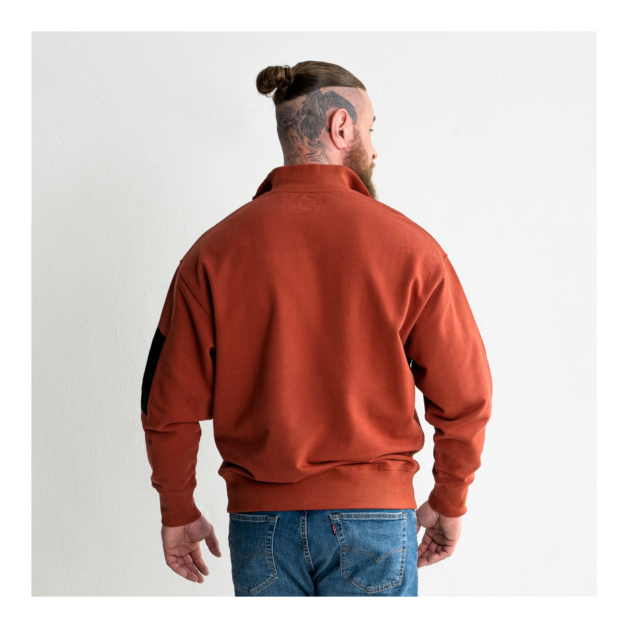 STIER Oversized Zip Sweater Functional Pocket organic cotton L Deep Red