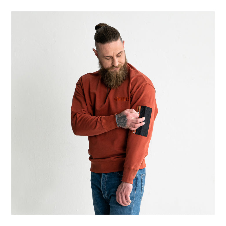 STIER Oversized Zip Sweater Functional Pocket organic cotton L Deep Red