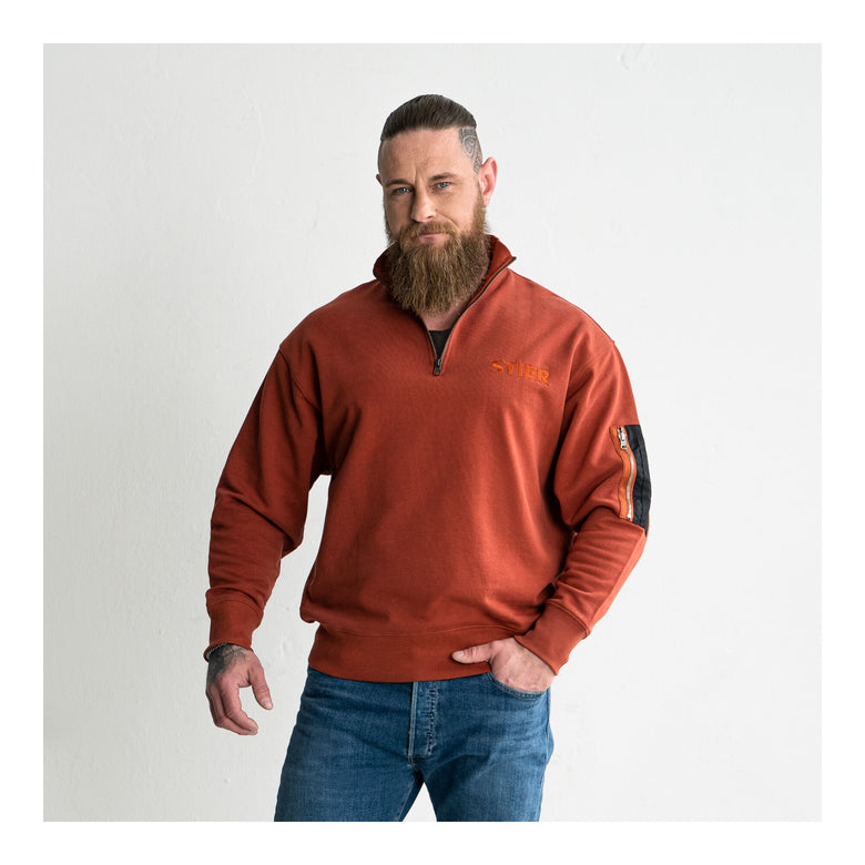 STIER Oversized Zip Sweater Functional Pocket organic cotton S Deep Red