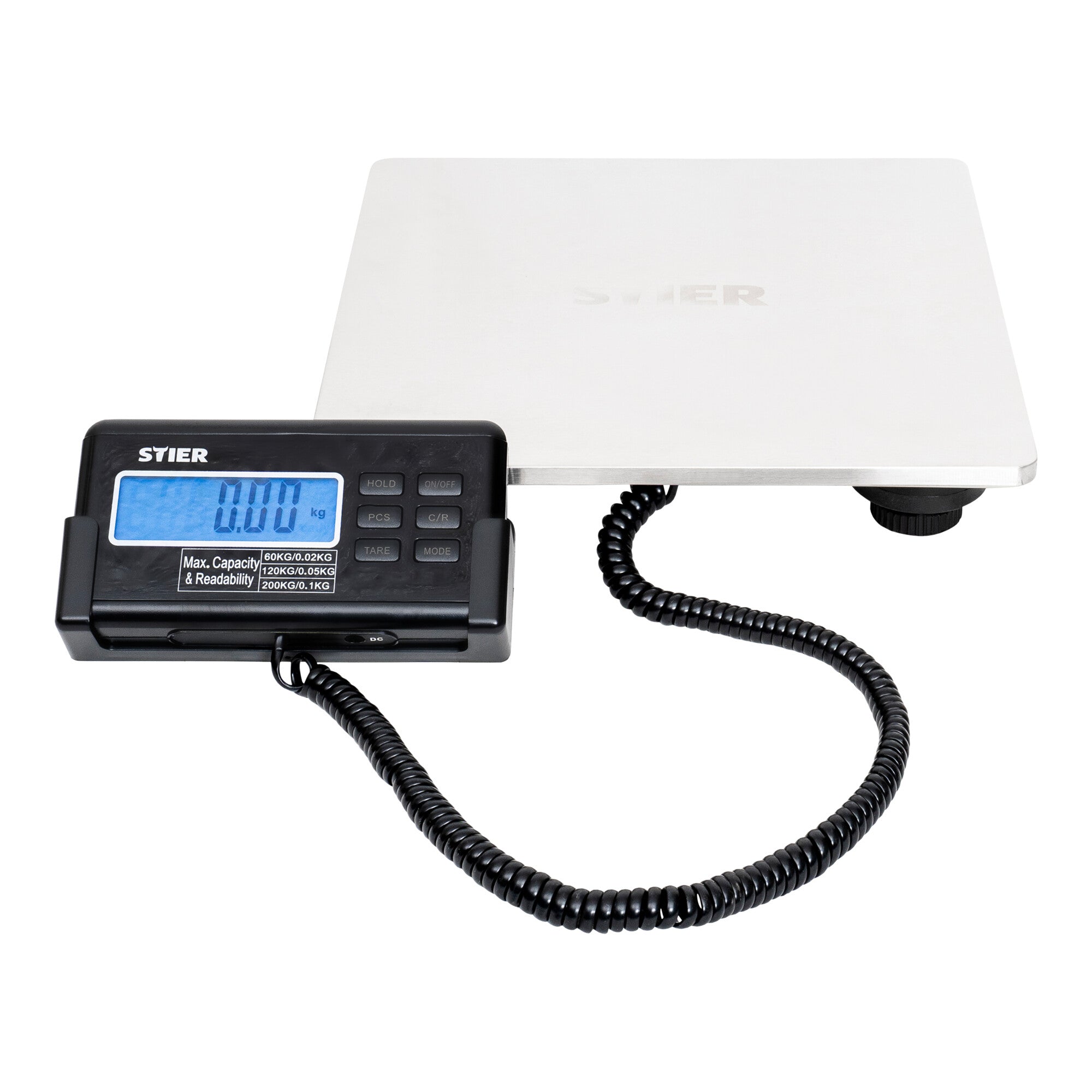 STIER parcel scale platform scale stainless steel plate kg up to 200 kg 30 x 30 cm oz and