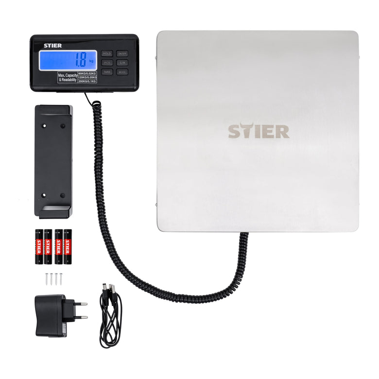 STIER parcel scale platform scale stainless steel plate kg up to 200 kg 30 x 30 cm oz and