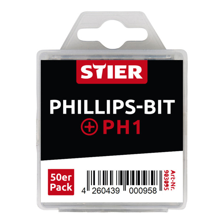 STIER Phillips-Bit-Großpackung PH1 bis PH2 50 Stk Antrieb 1/4 25 mm Länge