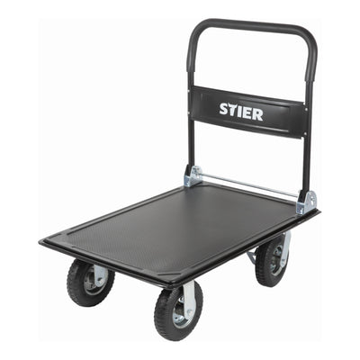 STIER platform trolley load capacity 300kg pneumatic tires parking brake