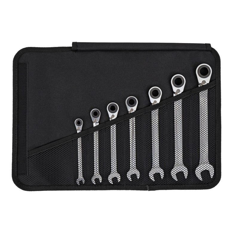 STIER Ringstop combination ratchet wrench set, 7 pieces, sizes 8 | 10 | 12 | 13 | 15