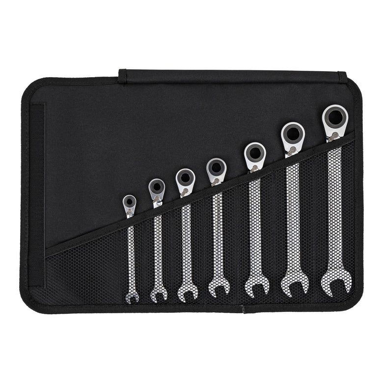 STIER Ringstop combination ratchet wrench set, 7 pieces, sizes 8 | 10 | 12 | 13 | 15