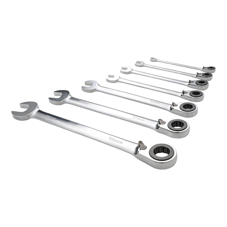 STIER Ringstop combination ratchet wrench set, 7 pieces, sizes 8 | 10 | 12 | 13 | 15