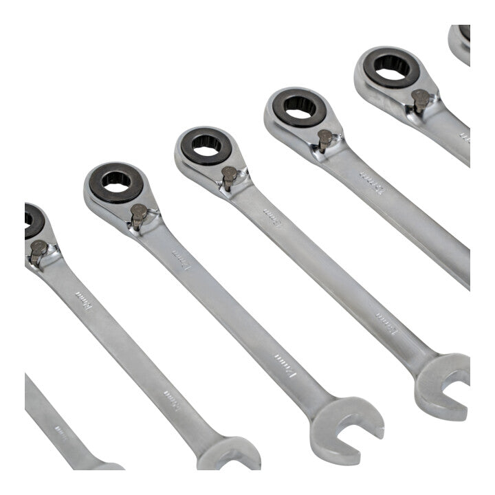 STIER Ringstop combination ratchet wrench set, 7 pieces, sizes 8 | 10 | 12 | 13 | 15