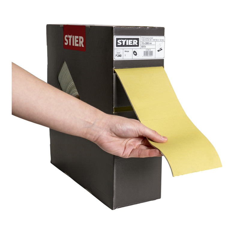 STIER Schleifpapier auf Schaumunterlage P240 115x92mm Rollenlänge: 25m Profile