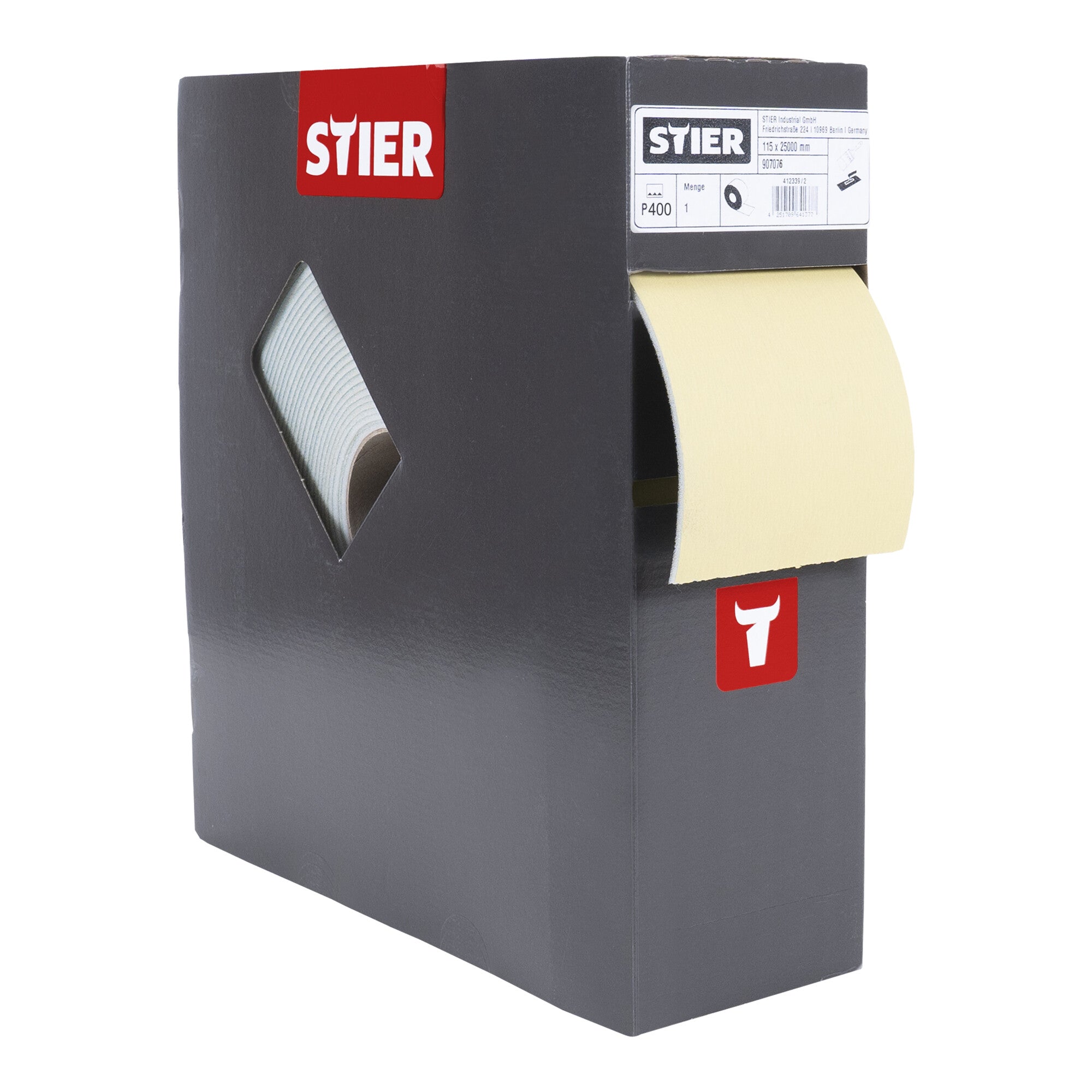 STIER Schleifpapier auf Schaumunterlage P400 115x92mm Rollenlänge: 25m Profile