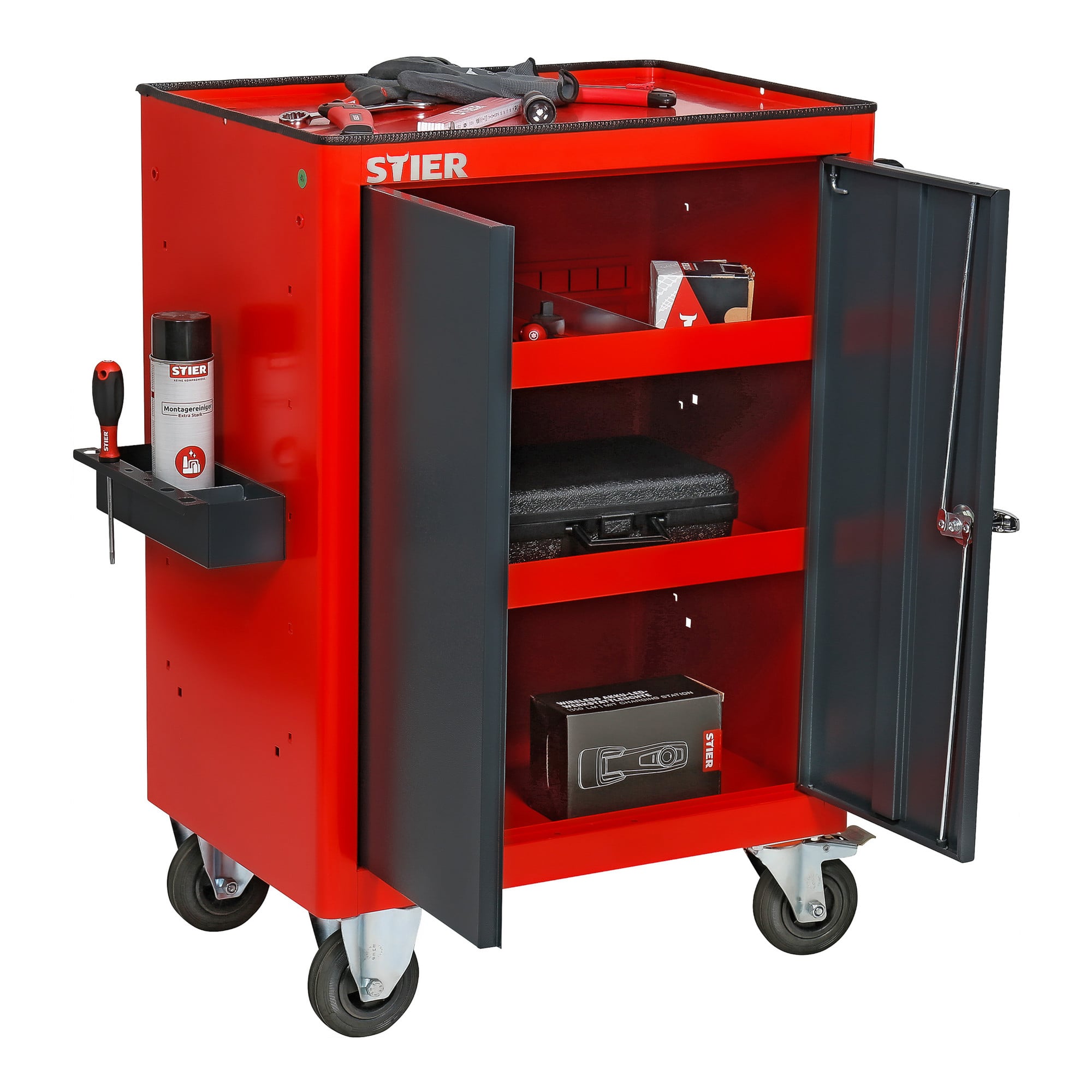 STIER cabinet trolley unequipped with 2 shelves 985x670x470 mm for workshop