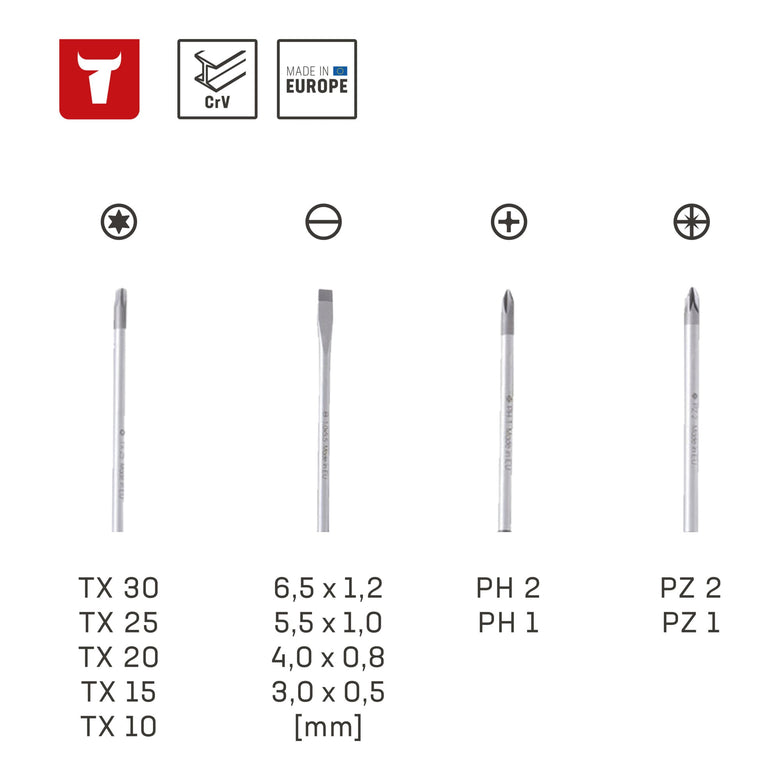 STIER screwdriver set Big Pack 13-piece with slotted, Phillips, Pozidriv-