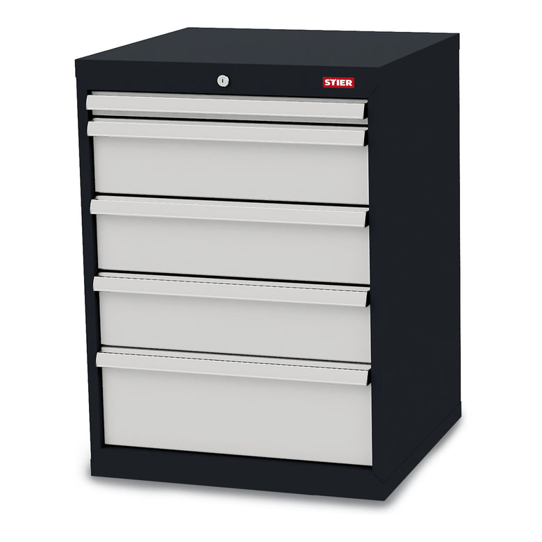 STIER Schubladenschrank mit 5 Schubladen | BxTxH 900x575x820 mm | Gesamttragkraft 1000kg | Blendenhöhen 50 bis 200mm