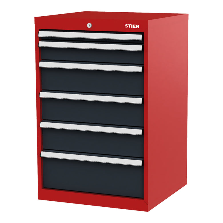 STIER Schubladenschrank mit 6 Schubladen BxTxH 600x575x920 mm RAL 3020 / RAL