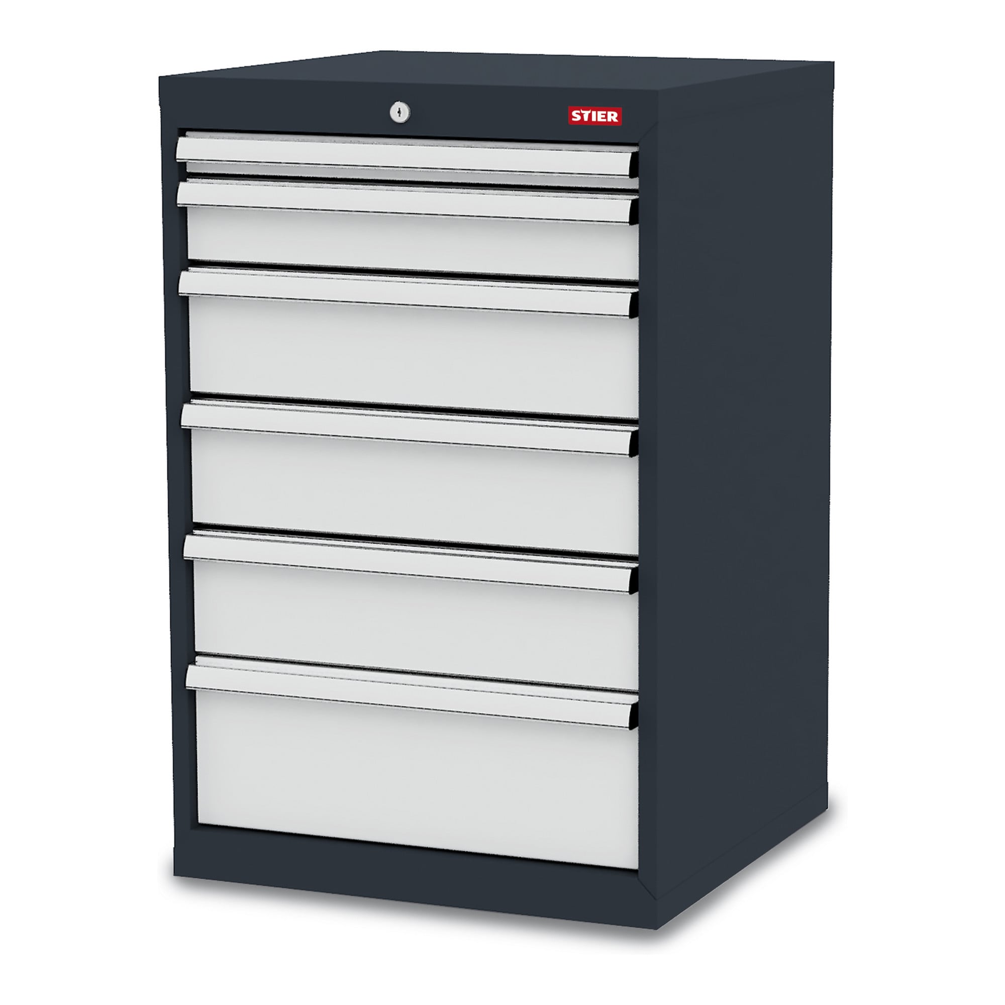 STIER Schubladenschrank mit 6 Schubladen BxTxH 600x575x920 mm RAL 7016 / RAL