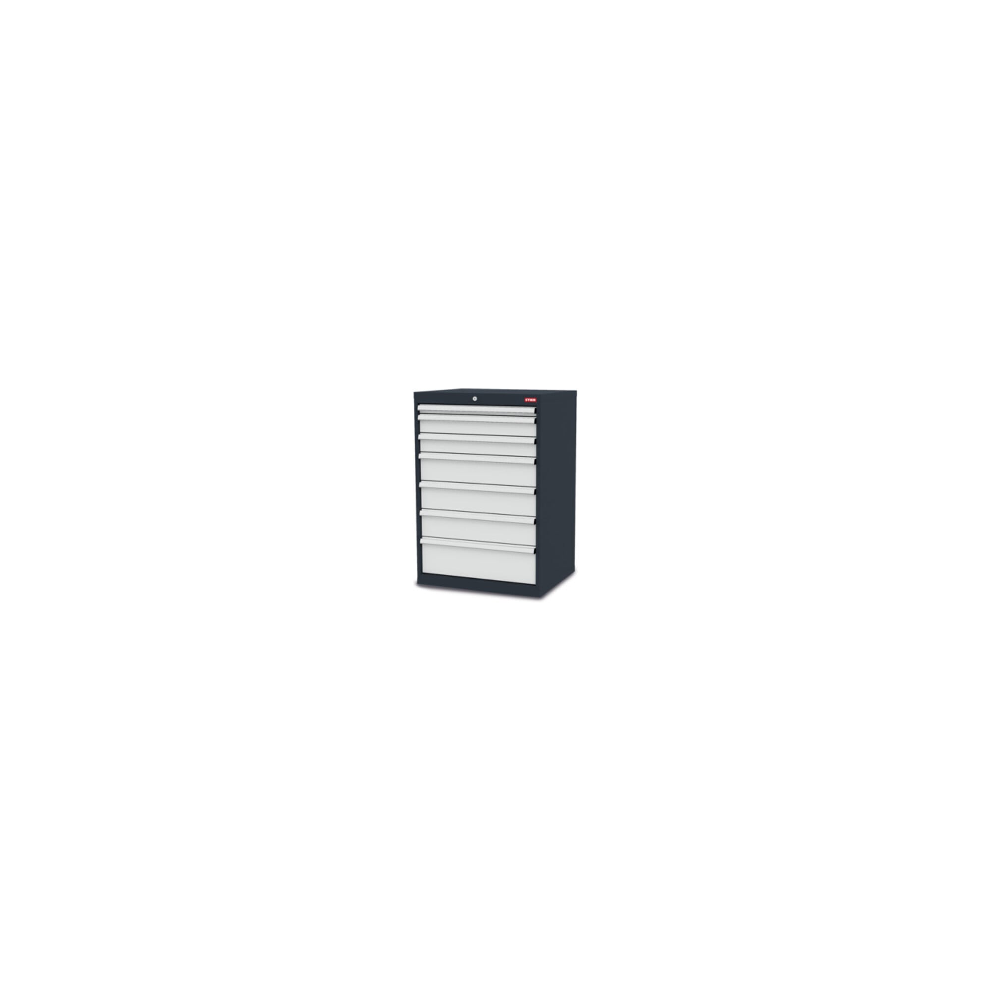 STIER Schubladenschrank mit 7 Schubladen BxTxH 700x575x1020 mm inkl. Einteilungsset