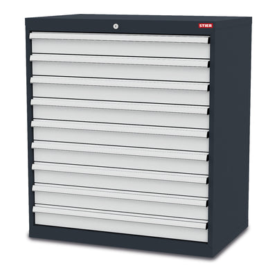 STIER Schubladenschrank mit 9 Schubladen BxTxH 900x575x1020 mm RAL 7016 / RAL