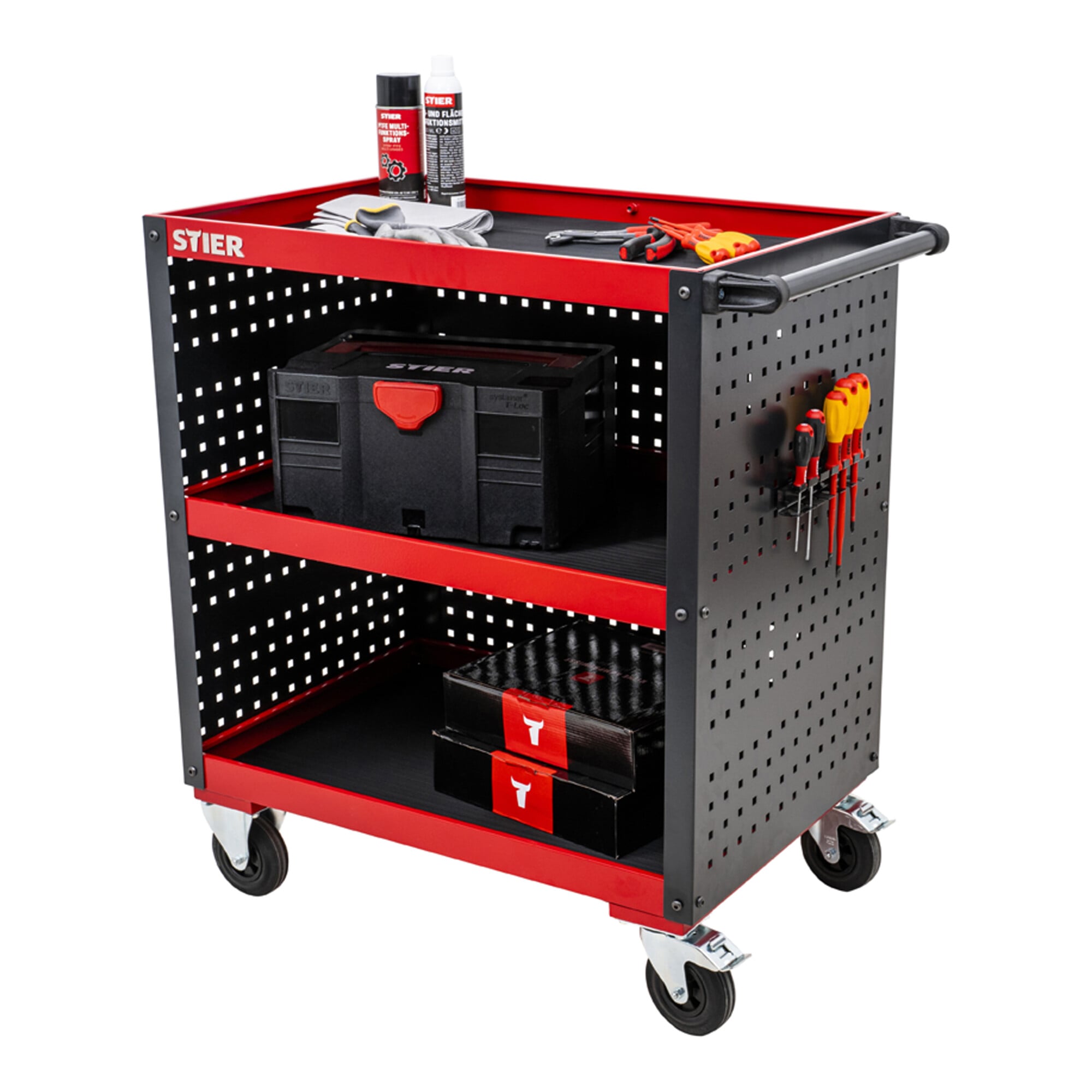 STIER service trolley workshop trolley with perforated panel cladding HxWxD 960x810x543