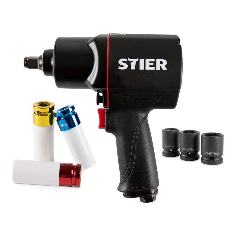 STIER Druckluft Schlagschrauber 17-BBS Satz 8-teilig max. Lösemoment 1.756 Nm