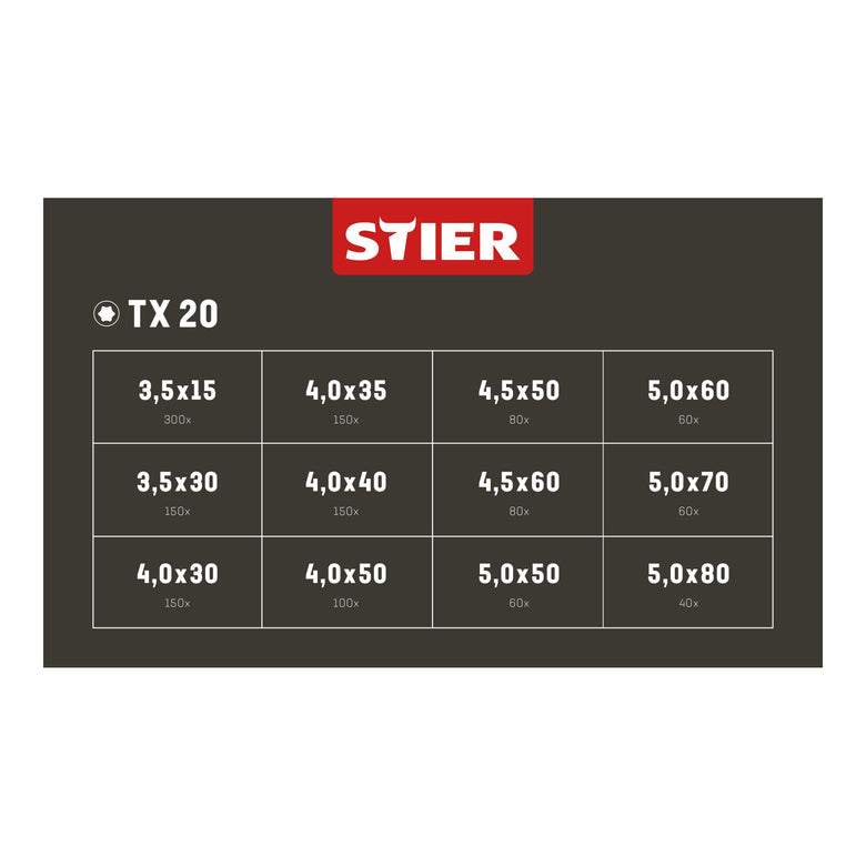 STIER Spanplattenschrauben-Systainer I T-LOC mit 1.380 Schrauben