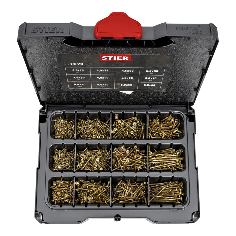 STIER Spanplattenschrauben-Systainer I T-LOC mit 1.380 Schrauben