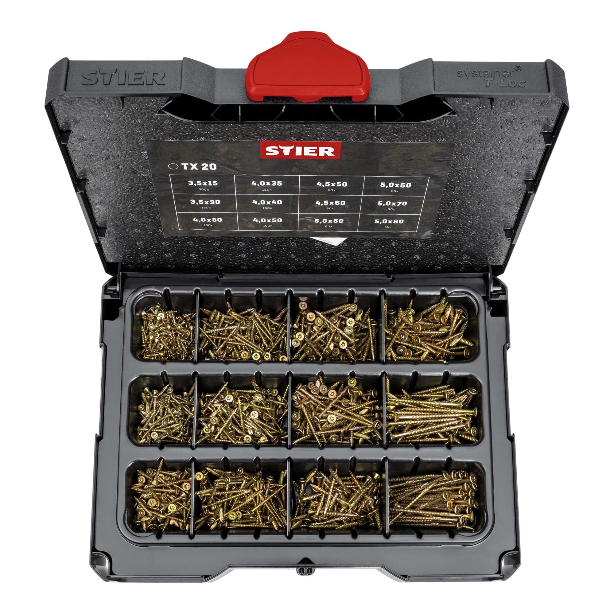 STIER Spanplattenschrauben-Systainer I T-LOC mit 1.380 Schrauben