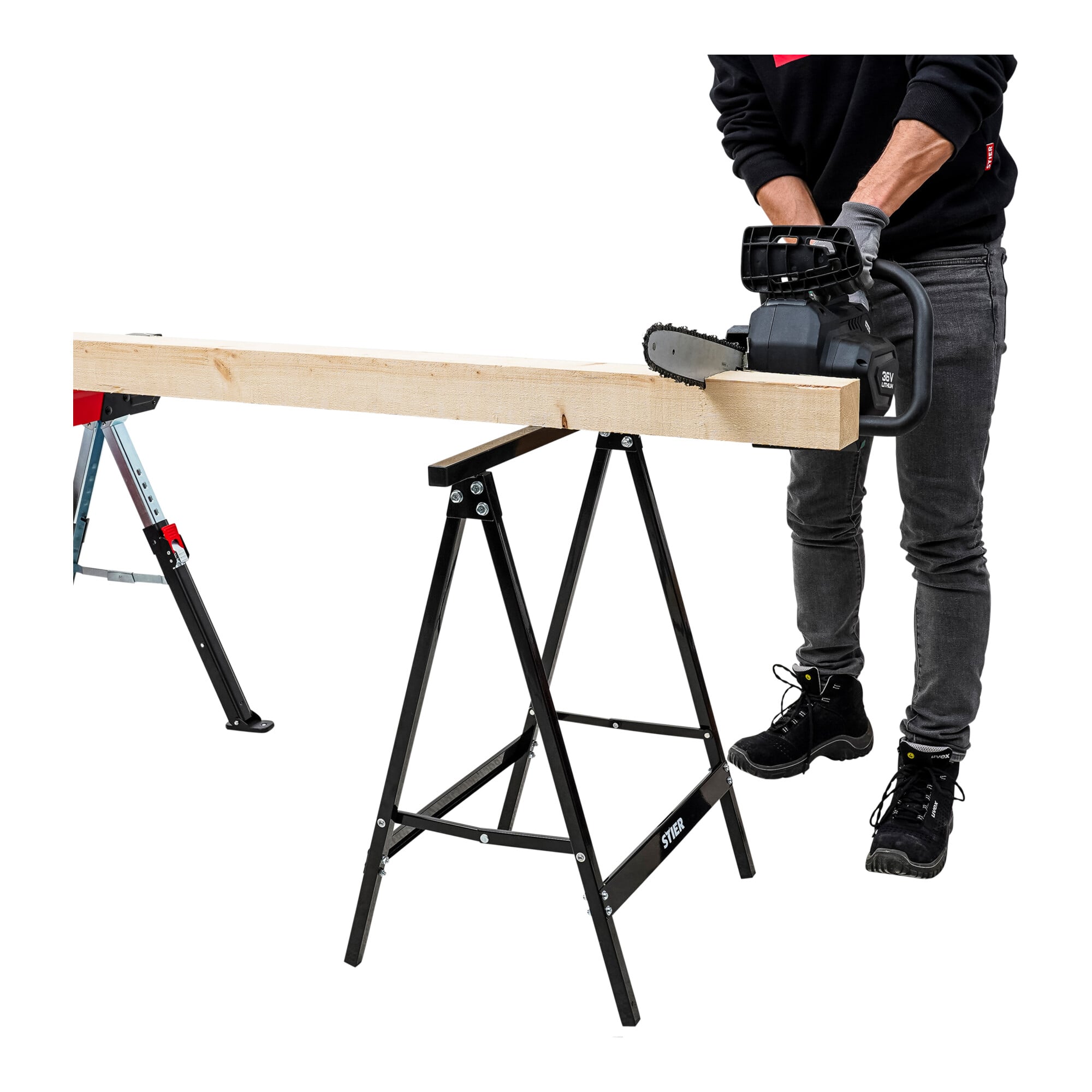 STIER steel workbench 100 kg foldable sawhorse jackstand folding trestle
