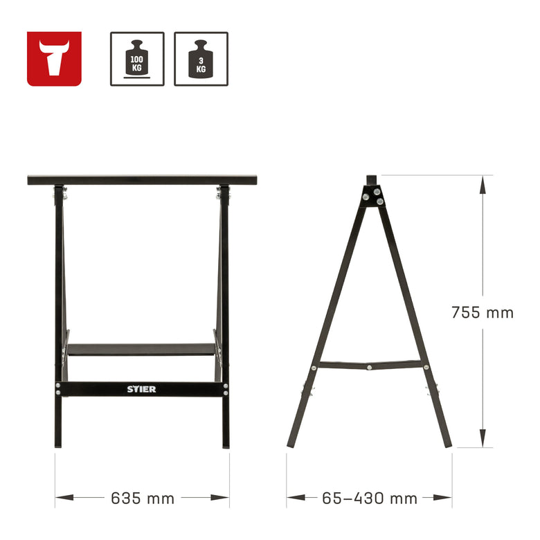 STIER steel workbench 100 kg foldable sawhorse jackstand folding trestle
