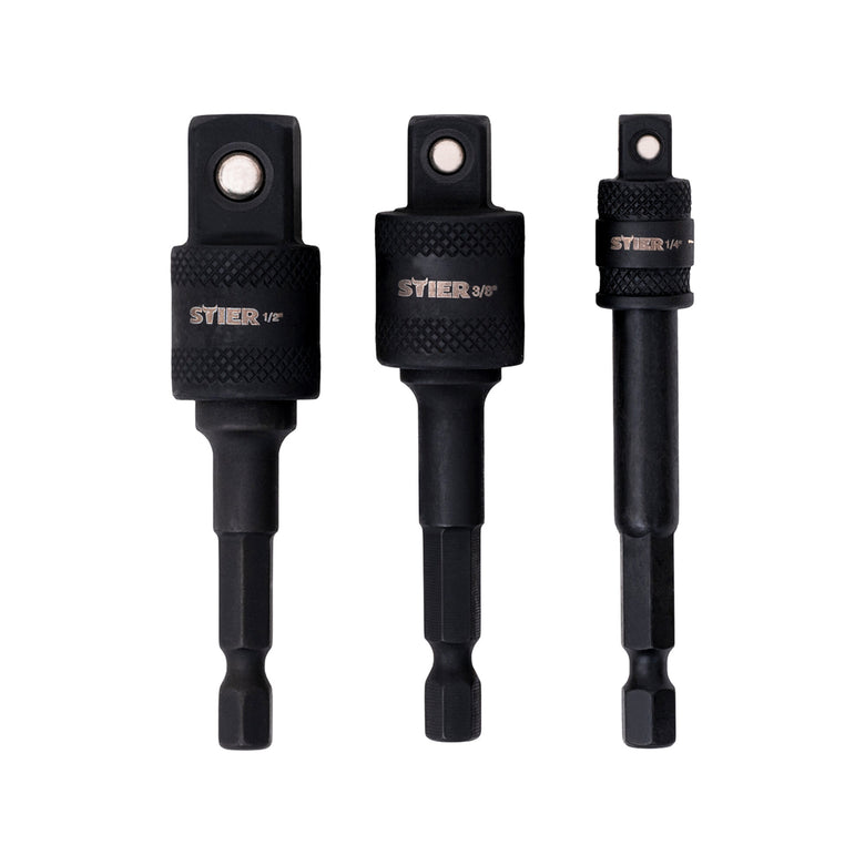 STIER bit adapter set 3-piece 1/4 sockets 3/8 and 1/2 inch socket wrench