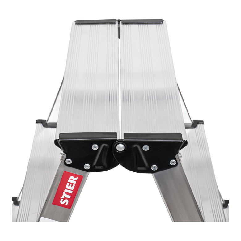 STIER Stufen Stehleiter 2x4 Sufen beidseitig begehbar, Alu-Sicherheits-Stehleiter, Mehrzweckleiter
