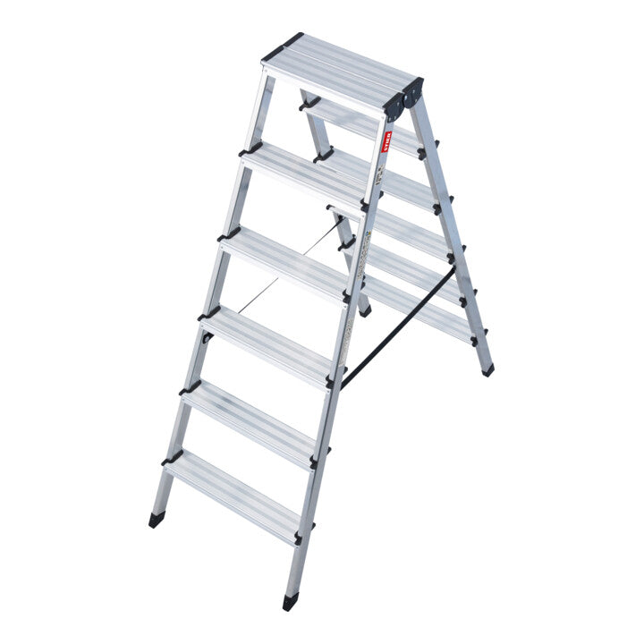 STIER Stufen Stehleiter 2x4 Sufen beidseitig begehbar, Alu-Sicherheits-Stehleiter, Mehrzweckleiter