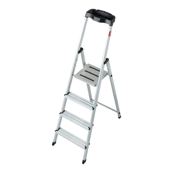 STIER Stepladder 4 steps one-sided access, aluminum safety stepladder, multi-purpose ladder