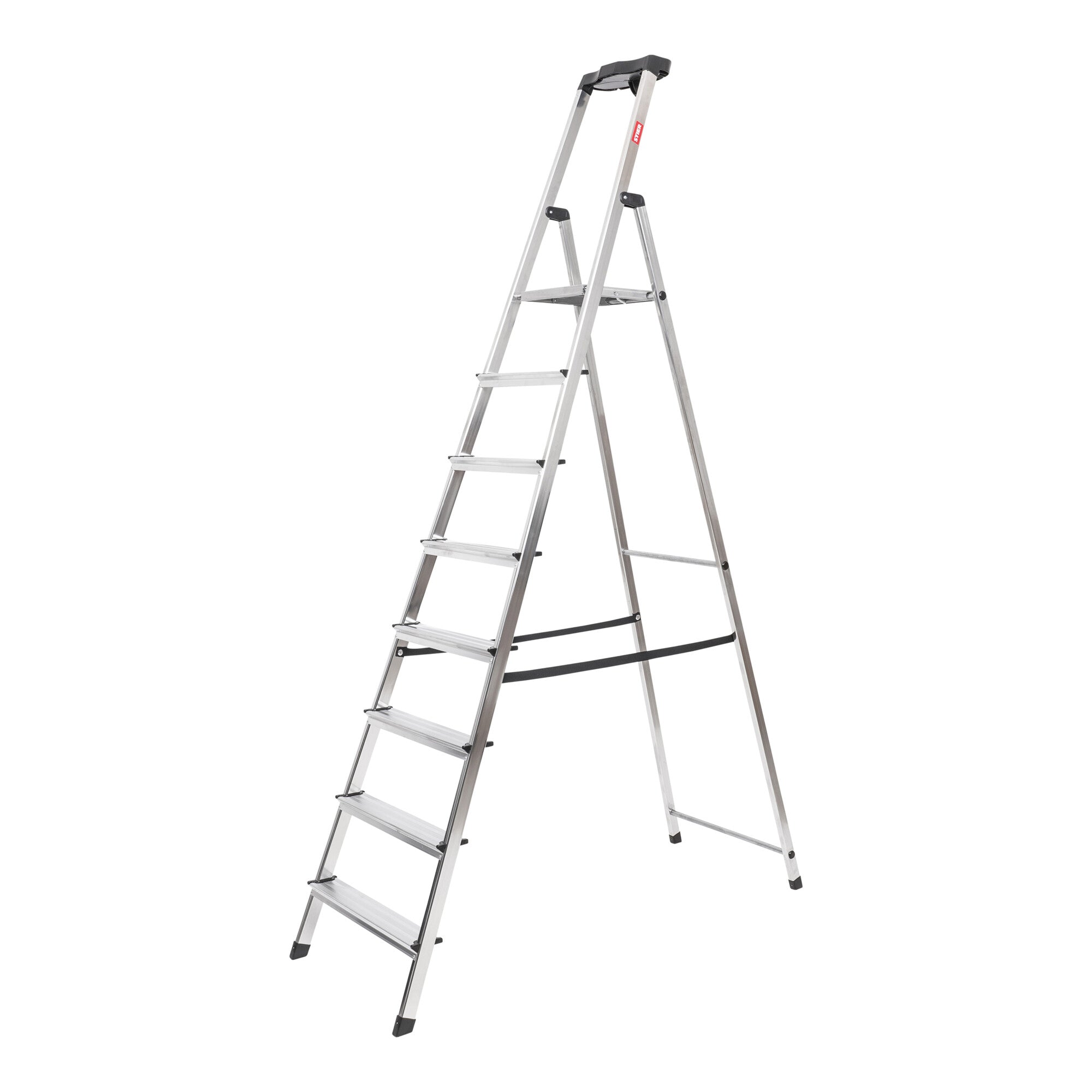 STIER Stepladder 4 steps one-sided access, aluminum safety stepladder, multi-purpose ladder