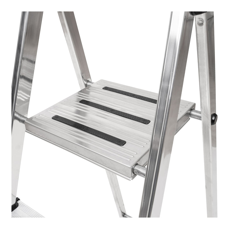 STIER Stepladder 4 steps one-sided access, aluminum safety stepladder, multi-purpose ladder