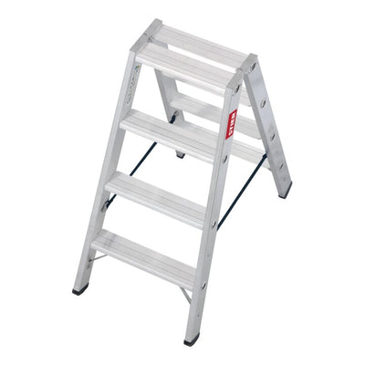 STIER Stufen Stehleiter Premium 2x4 Stufen beidseitig begehbar, Alu-Sicherheits-Stehleiter, Mehrzweckleiter
