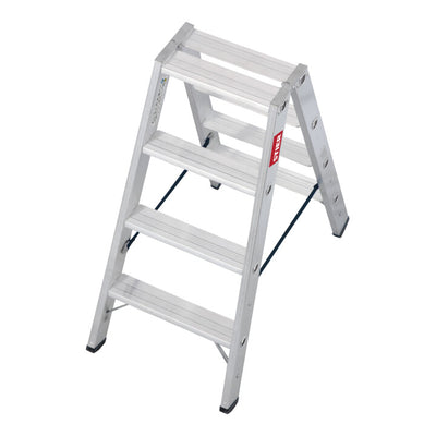 STIER Stufen Stehleiter Premium 2x4 Stufen beidseitig begehbar, Alu-Sicherheits-Stehleiter, Mehrzweckleiter
