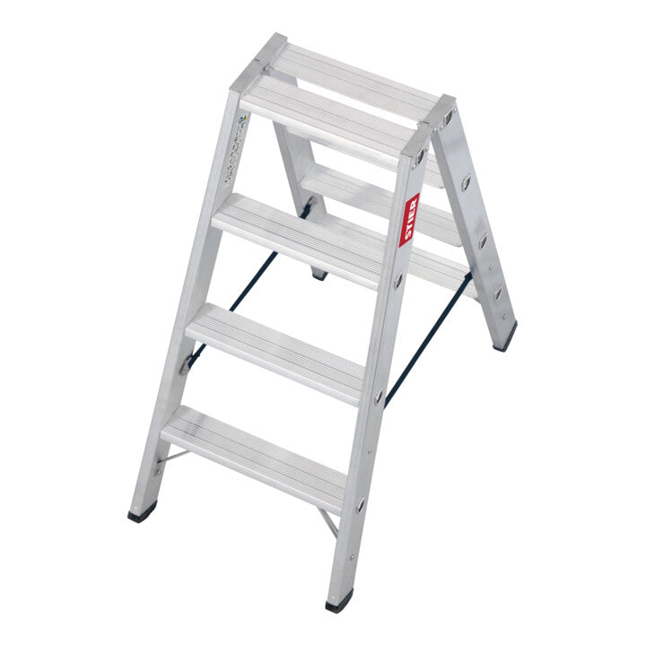 STIER Stufen Stehleiter Premium 2x4 Stufen beidseitig begehbar, Alu-Sicherheits-Stehleiter, Mehrzweckleiter