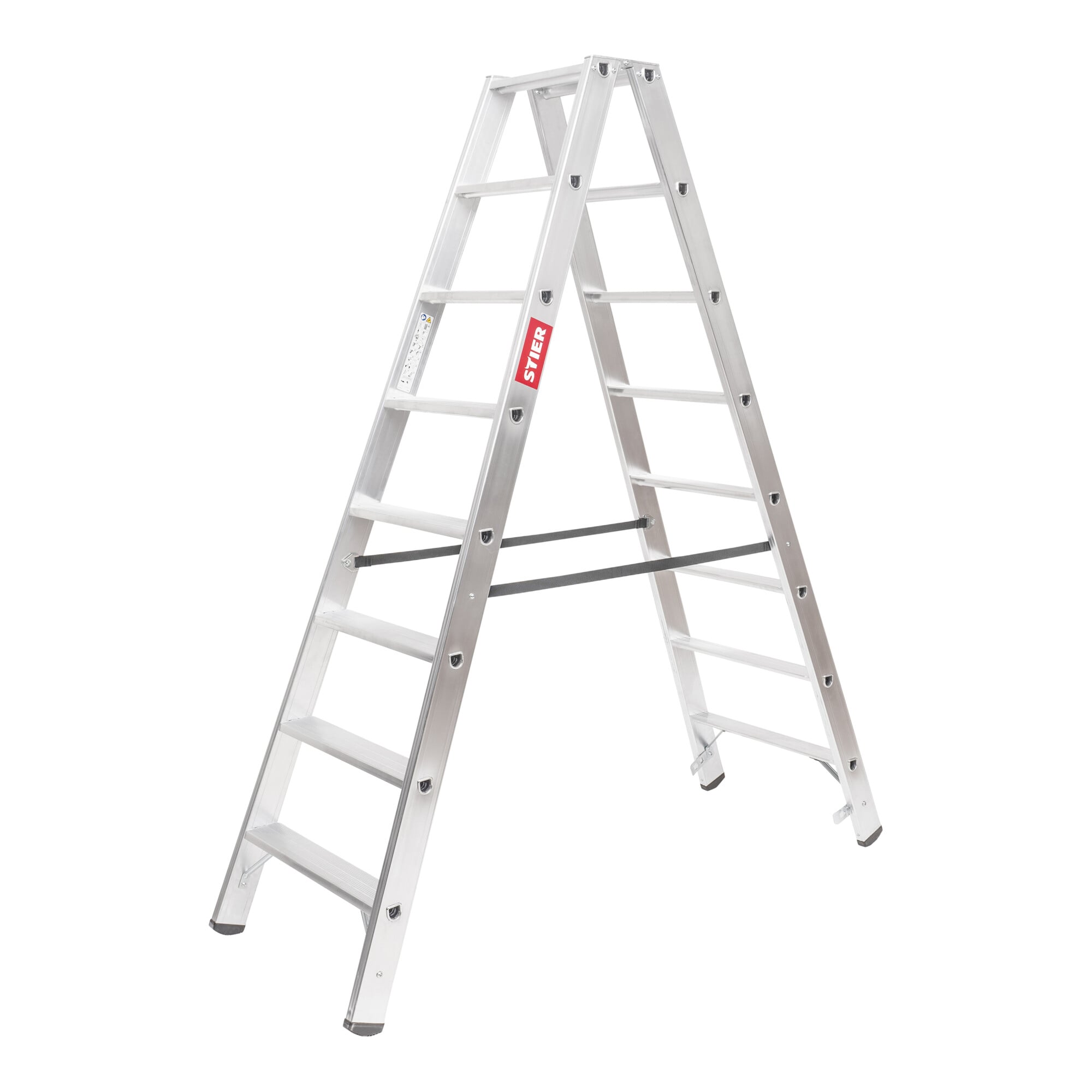 STIER Stufen Stehleiter Premium 2x4 Stufen beidseitig begehbar, Alu-Sicherheits-Stehleiter, Mehrzweckleiter