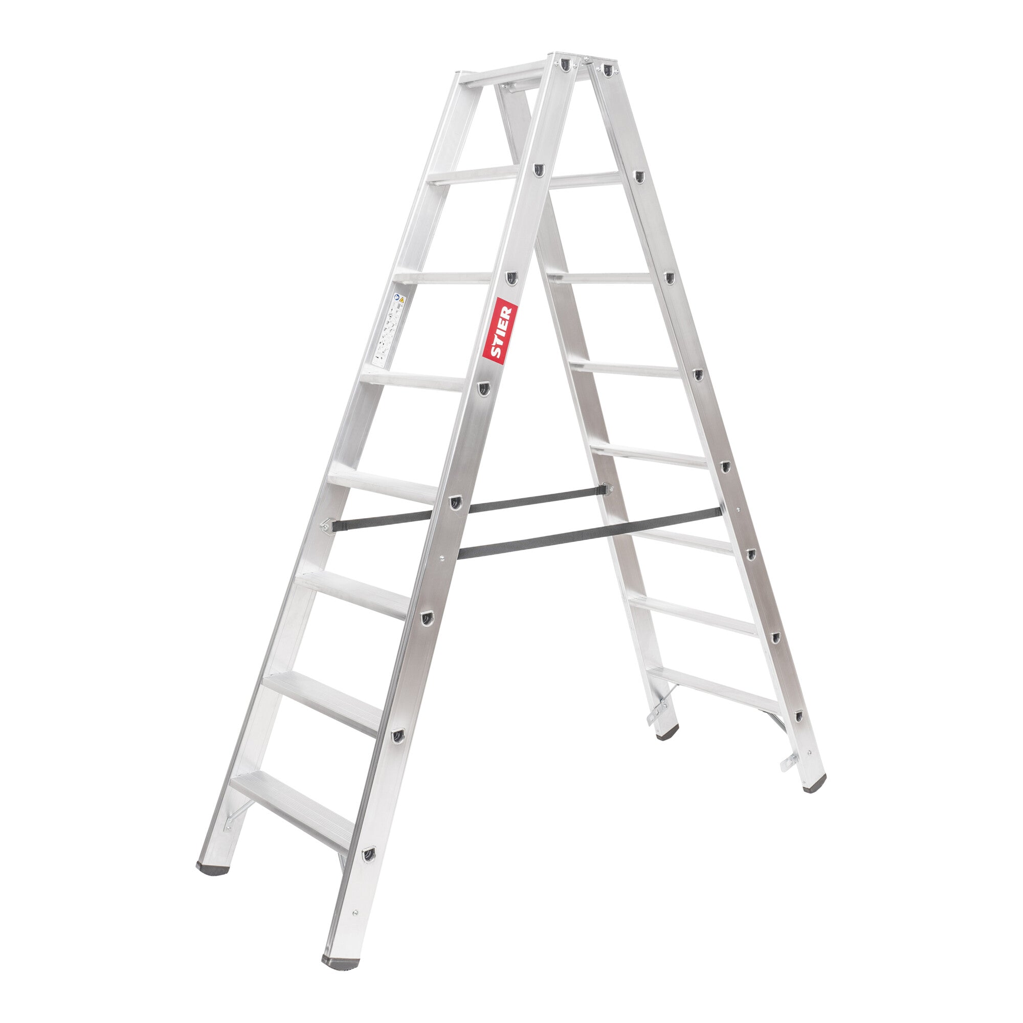 STIER Stufen Stehleiter Premium 2x4 Stufen beidseitig begehbar, Alu-Sicherheits-Stehleiter, Mehrzweckleiter