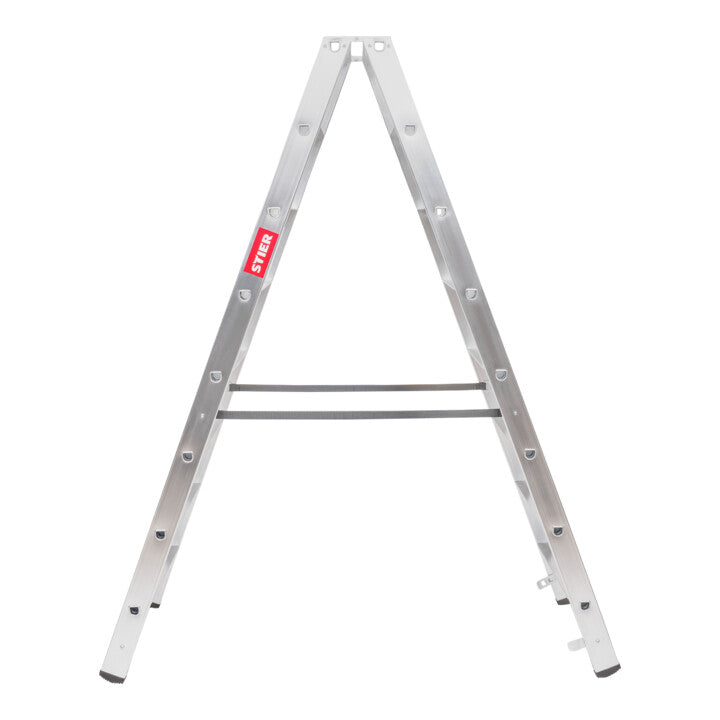 STIER Stufen Stehleiter Premium 2x4 Stufen beidseitig begehbar, Alu-Sicherheits-Stehleiter, Mehrzweckleiter