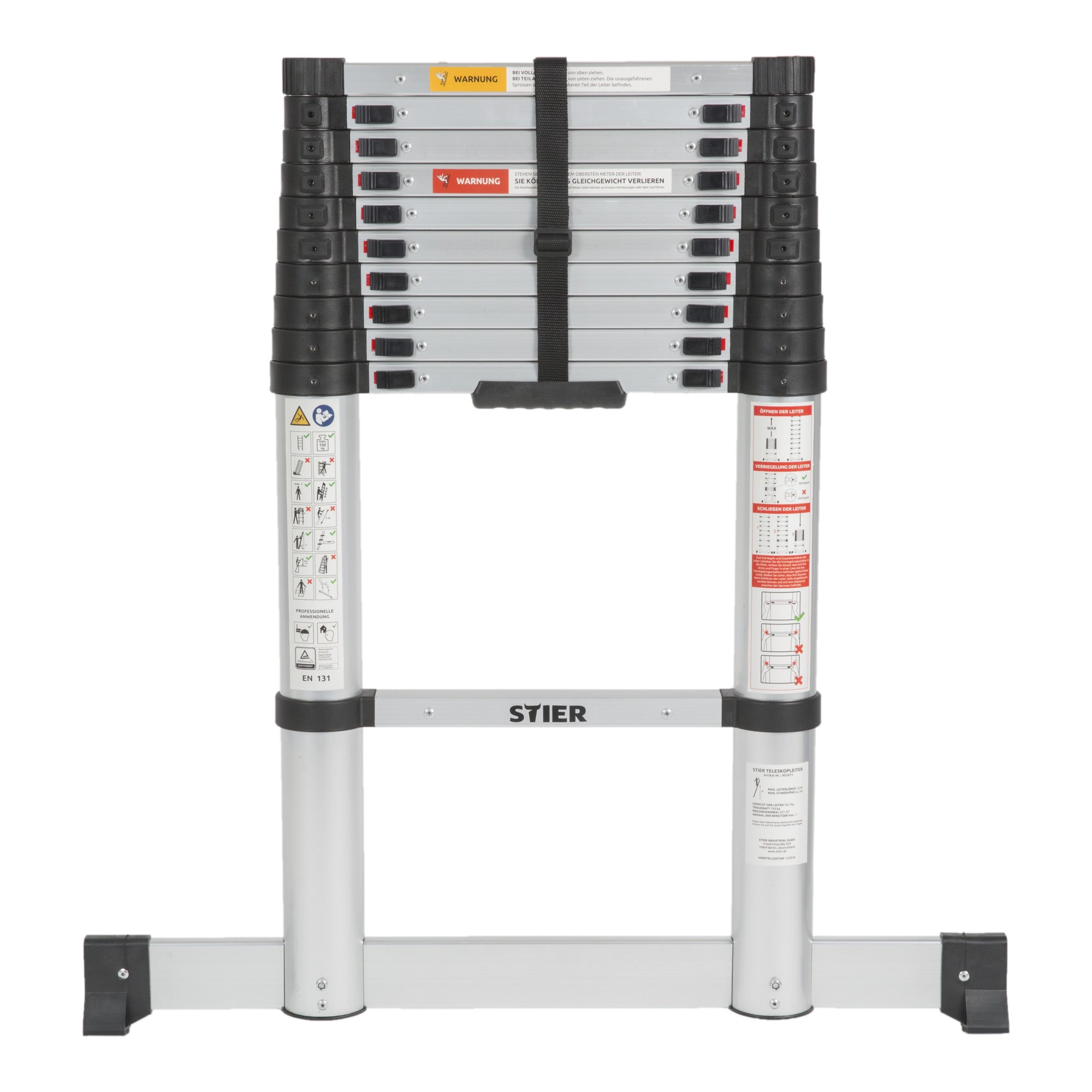 STIER telescopic ladder premium 3.2 to 3.8m stepladder aluminum folding ladder