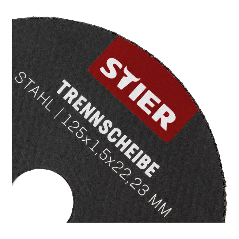 STIER cutting discs made of steel, dimensions: 125 x 1.5 x 22.23; shape 41; straight design;