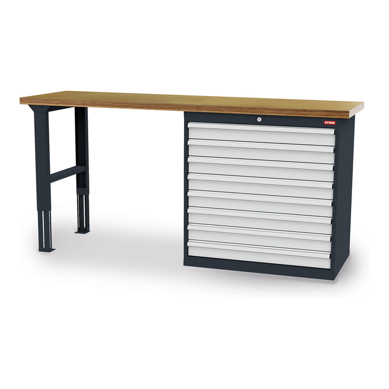 STIER workbench WxDxH 2000x600x860 mm with 1 cabinet housing of width 900 mm RAL