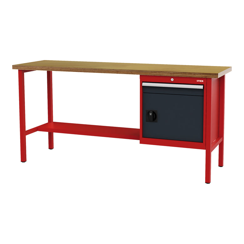 STIER Werkbank mit 1 Schublade und 1 Tür BxTxH 2000x600x960 mm RAL 3020 / RAL