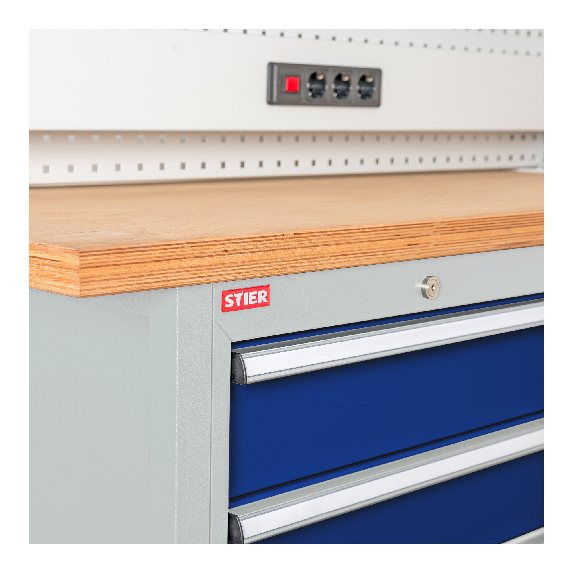 STIER Werkbank mit 1 Schublade und 1 Tür BxTxH 1500x600x960 mm RAL 7035 / RAL 5010