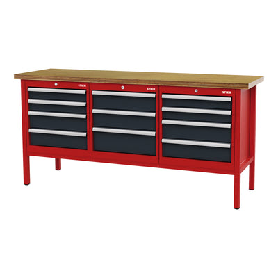 STIER workbench with 11 drawers WxDxH 2000x600x960 mm RAL 3020 / RAL 7016