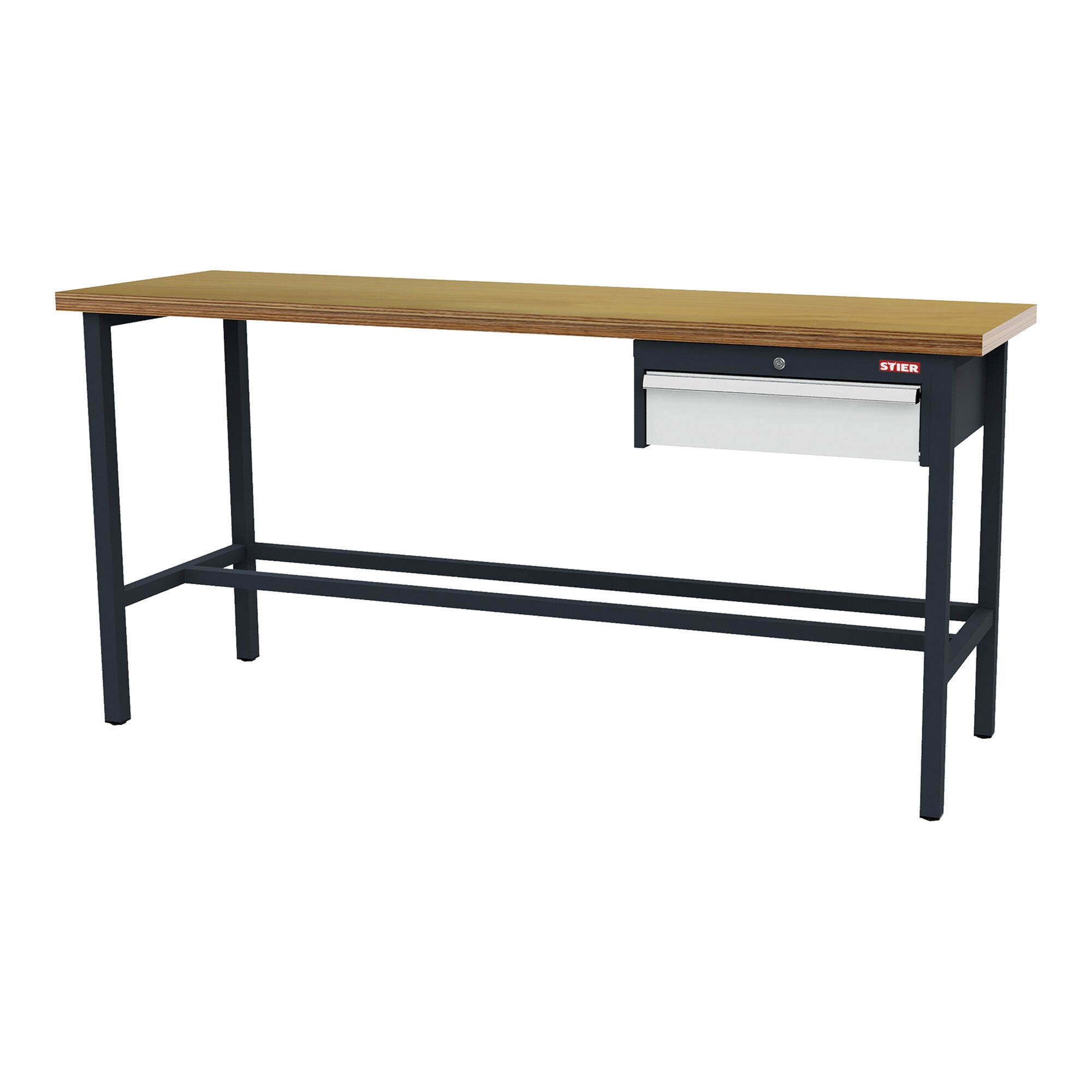 STIER Werkbank mit 1x150 mm Schublade BxTxH 2000x600x960 mm RAL 7016 / RAL 7035