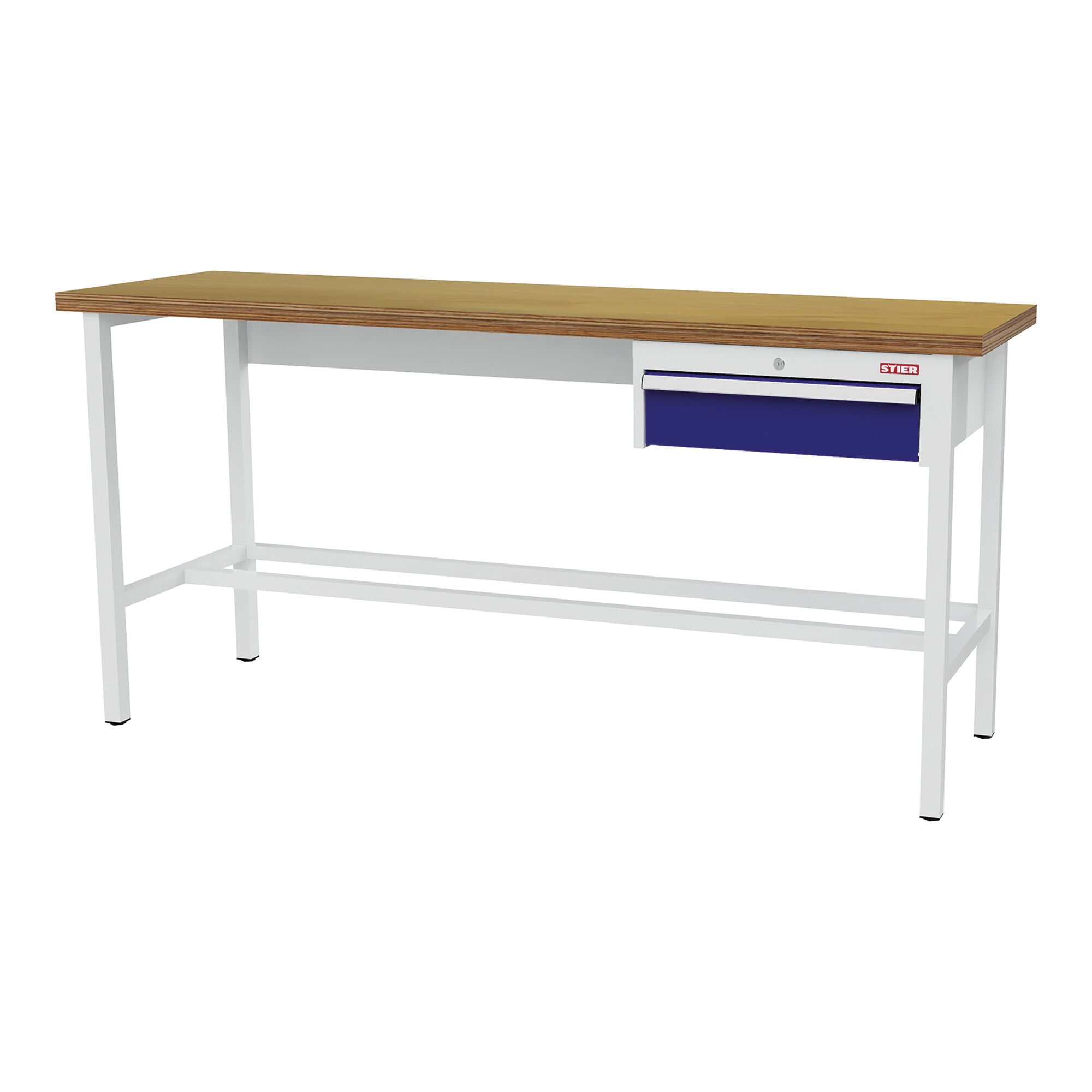 STIER Werkbank mit 1x150 mm Schublade BxTxH 2000x600x960 mm RAL 7035 / RAL 5010