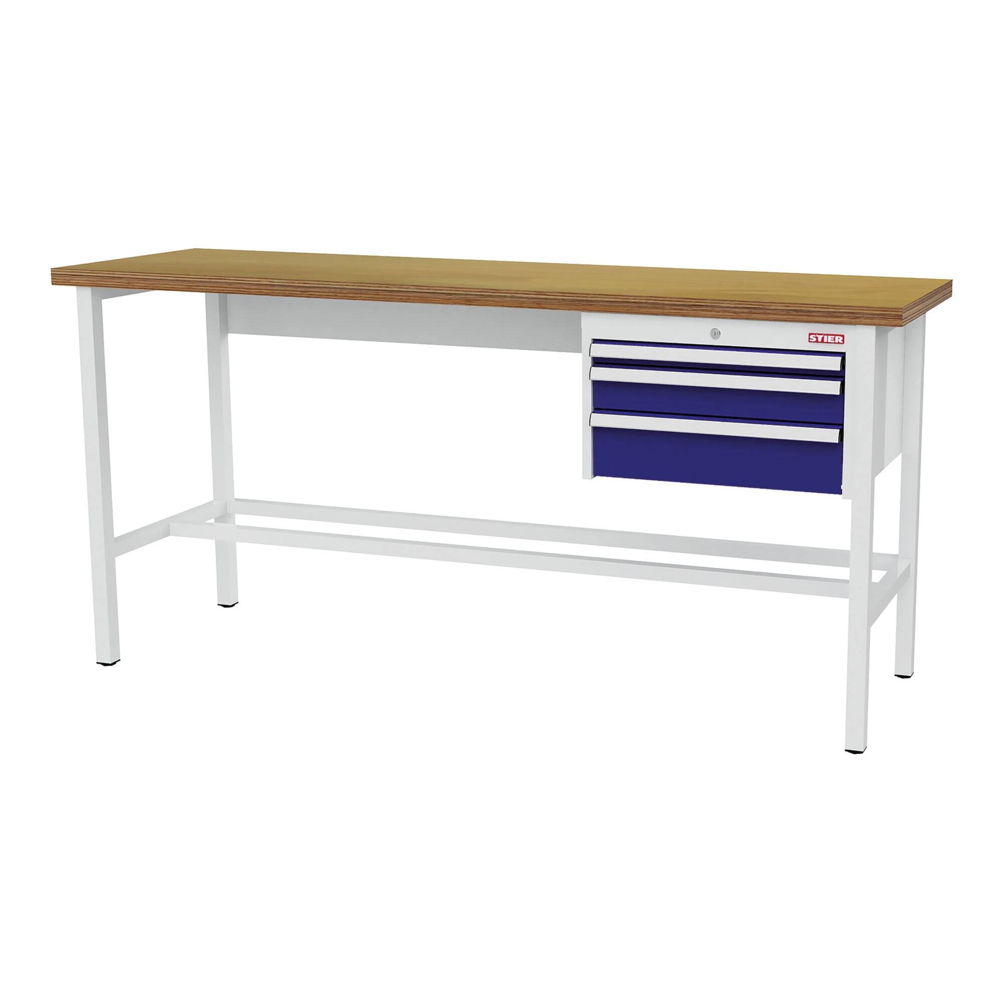 STIER Werkbank mit 1x50 1x100 1x150 mm Schubladen BxTxH 2000x600x960 mm RAL 7035