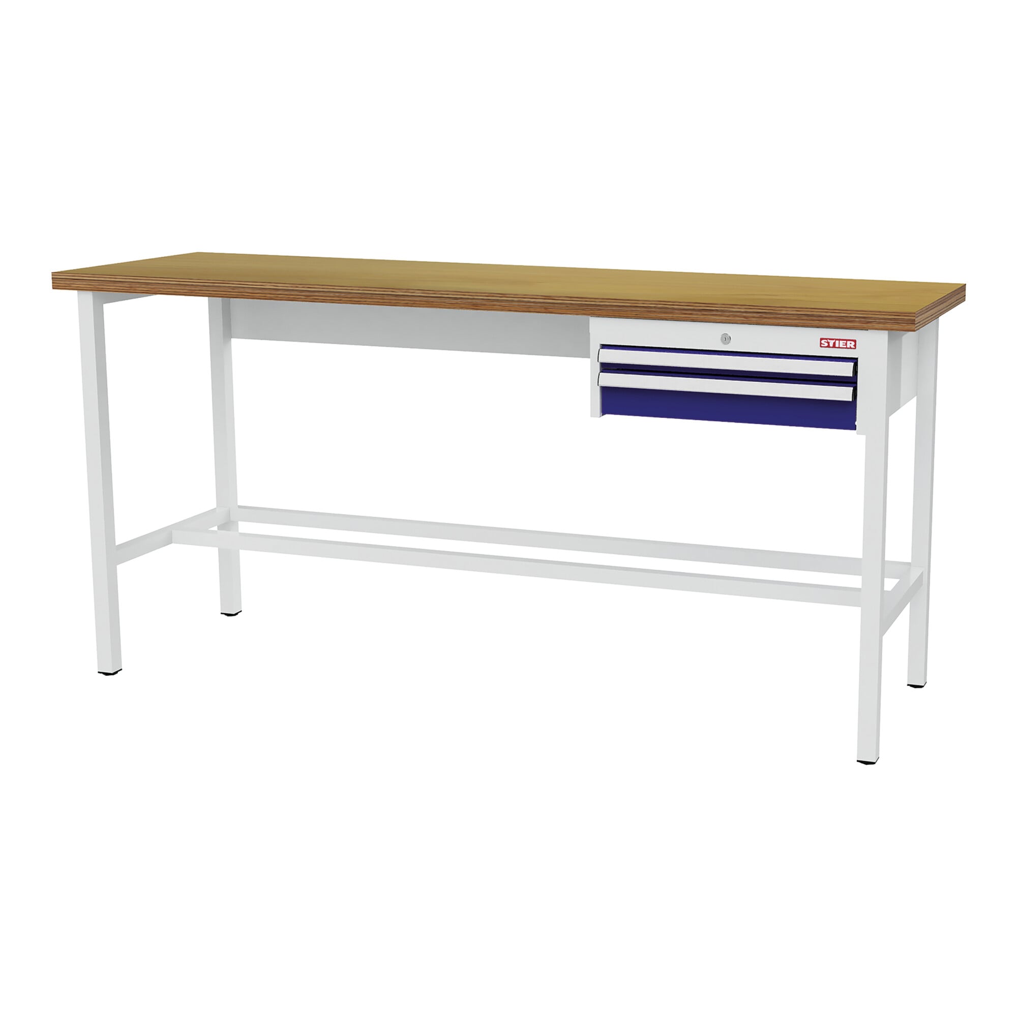 STIER Werkbank mit 1x50 1x100 mm Schubladen BxTxH 2000x600x960 mm RAL 7035 / RAL